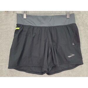 Brooks Cascadia Running Short Dri Layer Black Yellow Lined Zip Pocket Women's SS